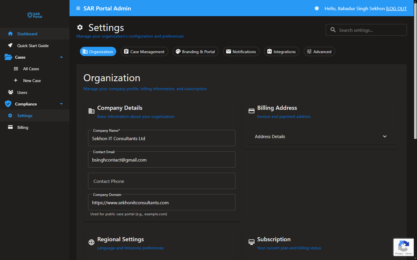 Organization Settings